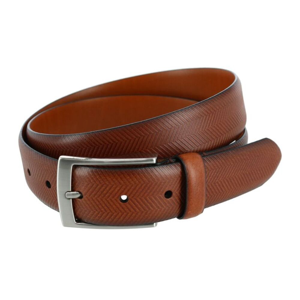 Trafalgar Men's Gregorio Herringbone Embossed Feather Edged Leather Belt